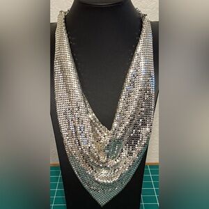 Exceptional rare whiting & Davis  Silver Mesh disco bandana drape Necklace ⭐️